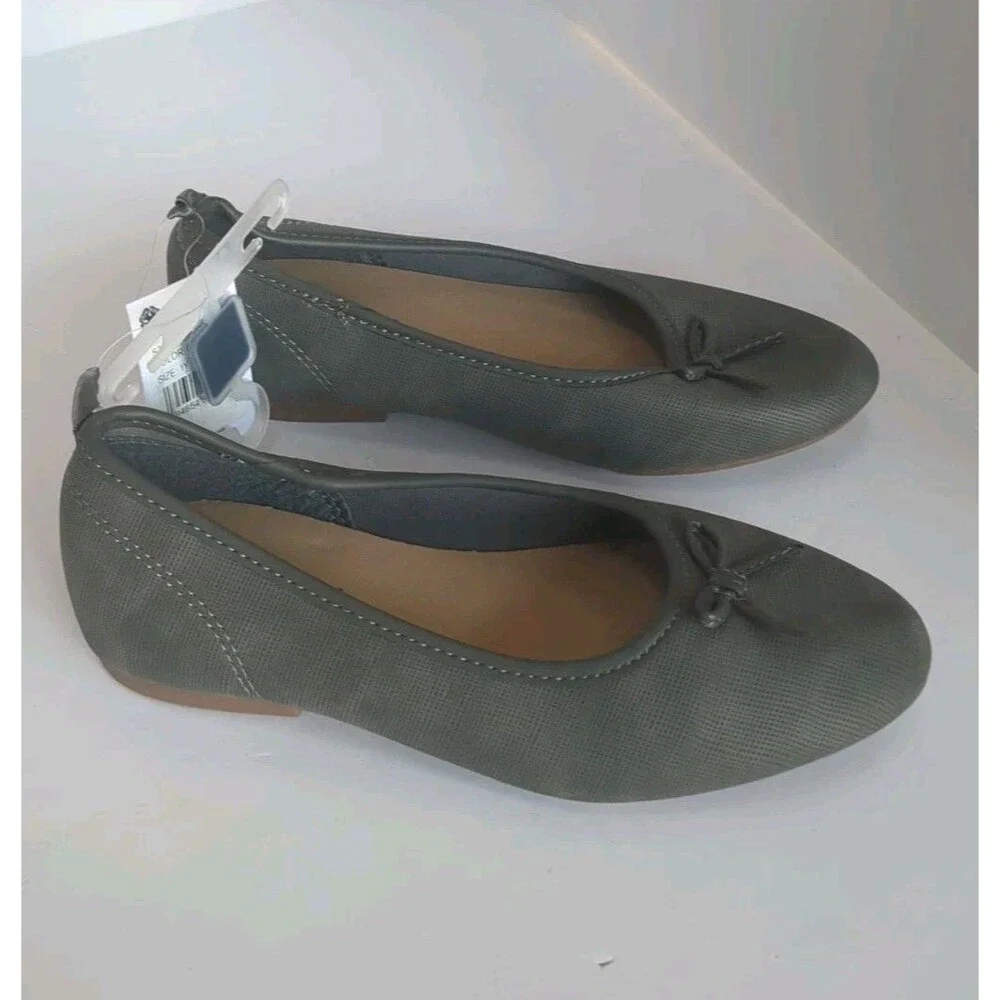NWT Oshkosh Ballerina Flats Girls 1M Dress Sandals Bow Slip On Dark Grey NEW